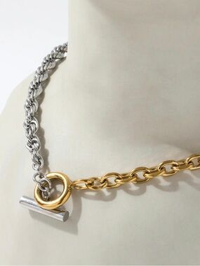 Toggle Necklace Two Tone Trendy Jewelry
